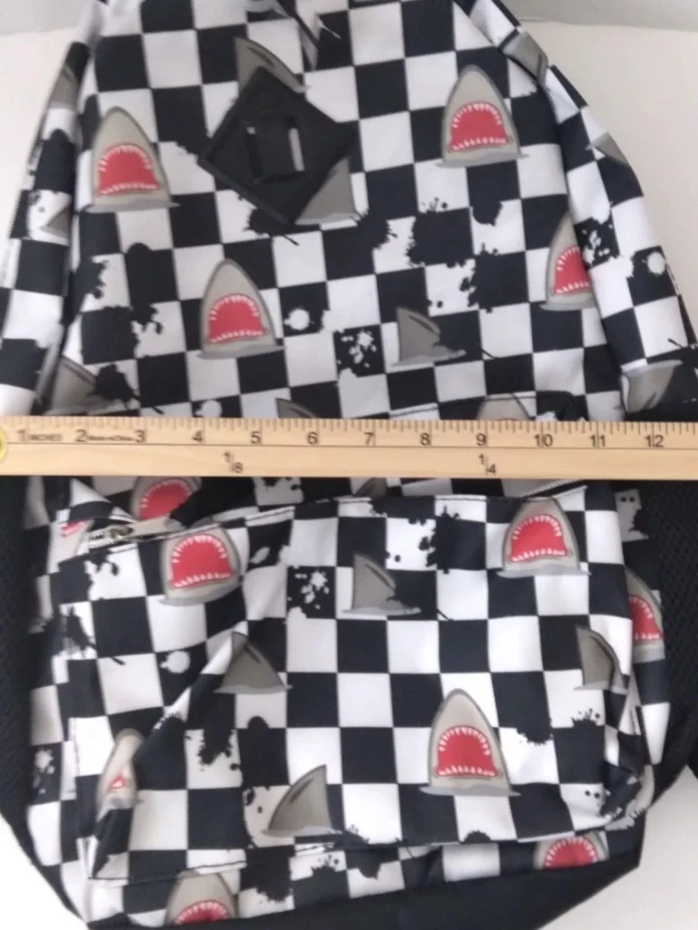 Schoolyard Vibes Shark Head & Checkered Full Size Backpack